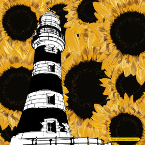 Roker Lighthouse surrounded by giant sunflowers. 